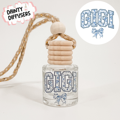Blue Floral Print Gigi Car Freshener | Hanging Car Diffuser