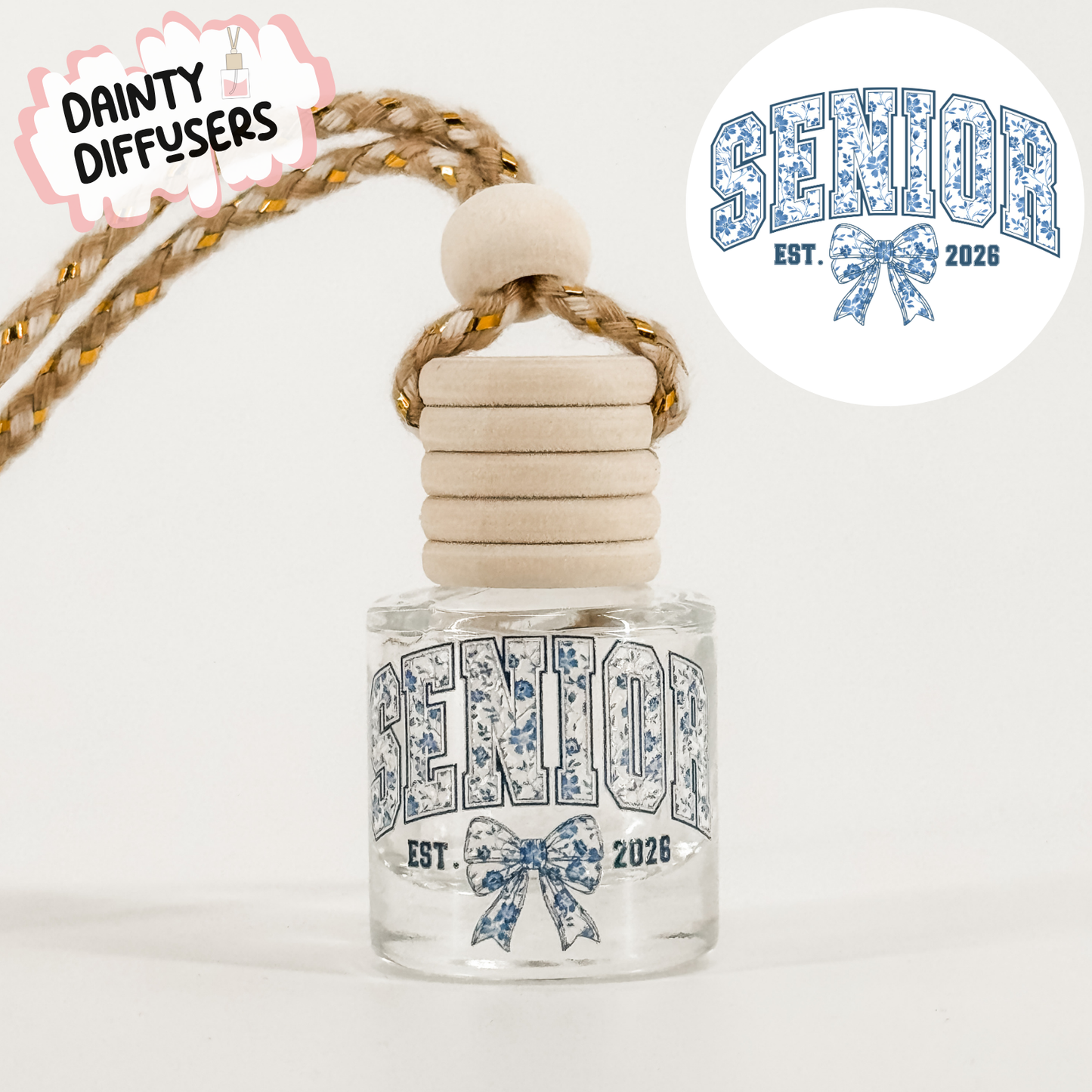Blue Floral Print Senior 2026 Car Diffuser