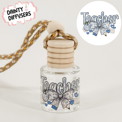 Blue Floral Print Teacher W/ Bow Car Diffuser