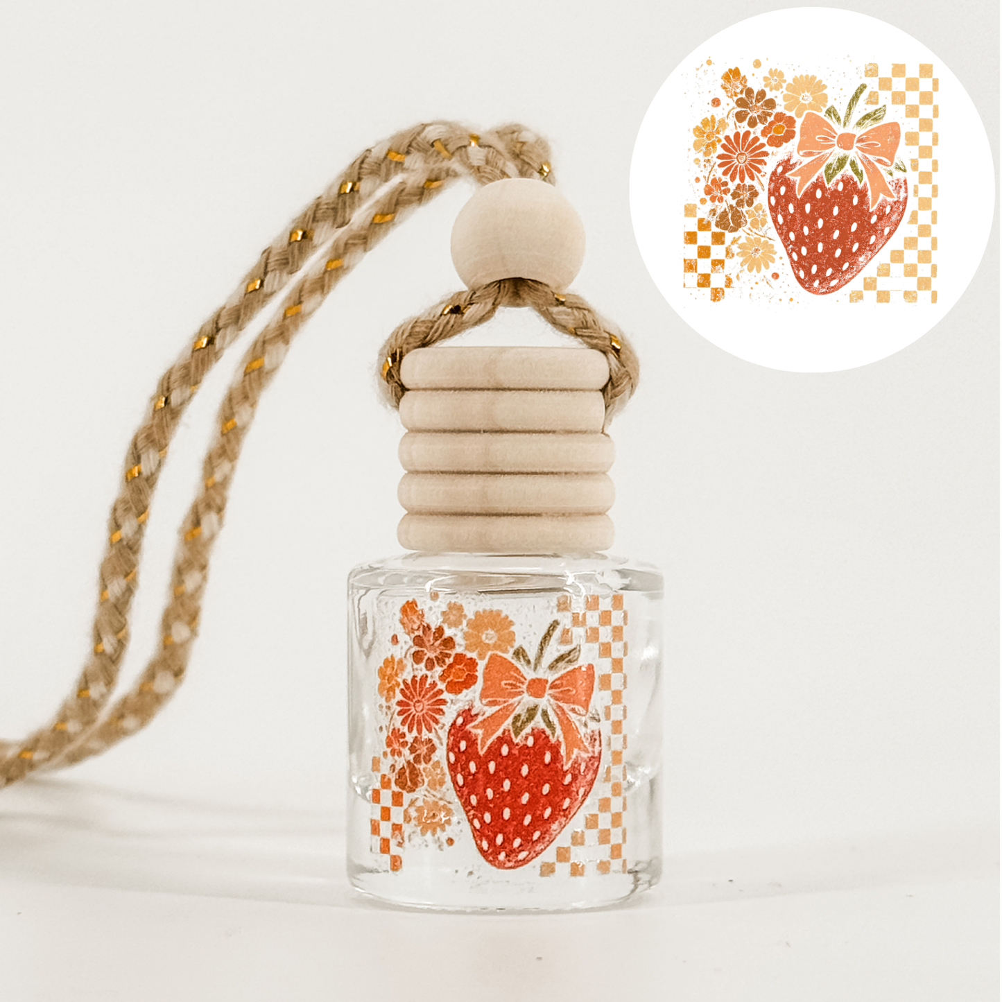 Checkered Strawberry & Flowers Car Diffuser