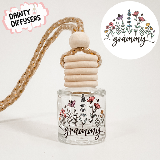 Grammy W/ Flowers Car Freshener | Hanging Car Diffuser