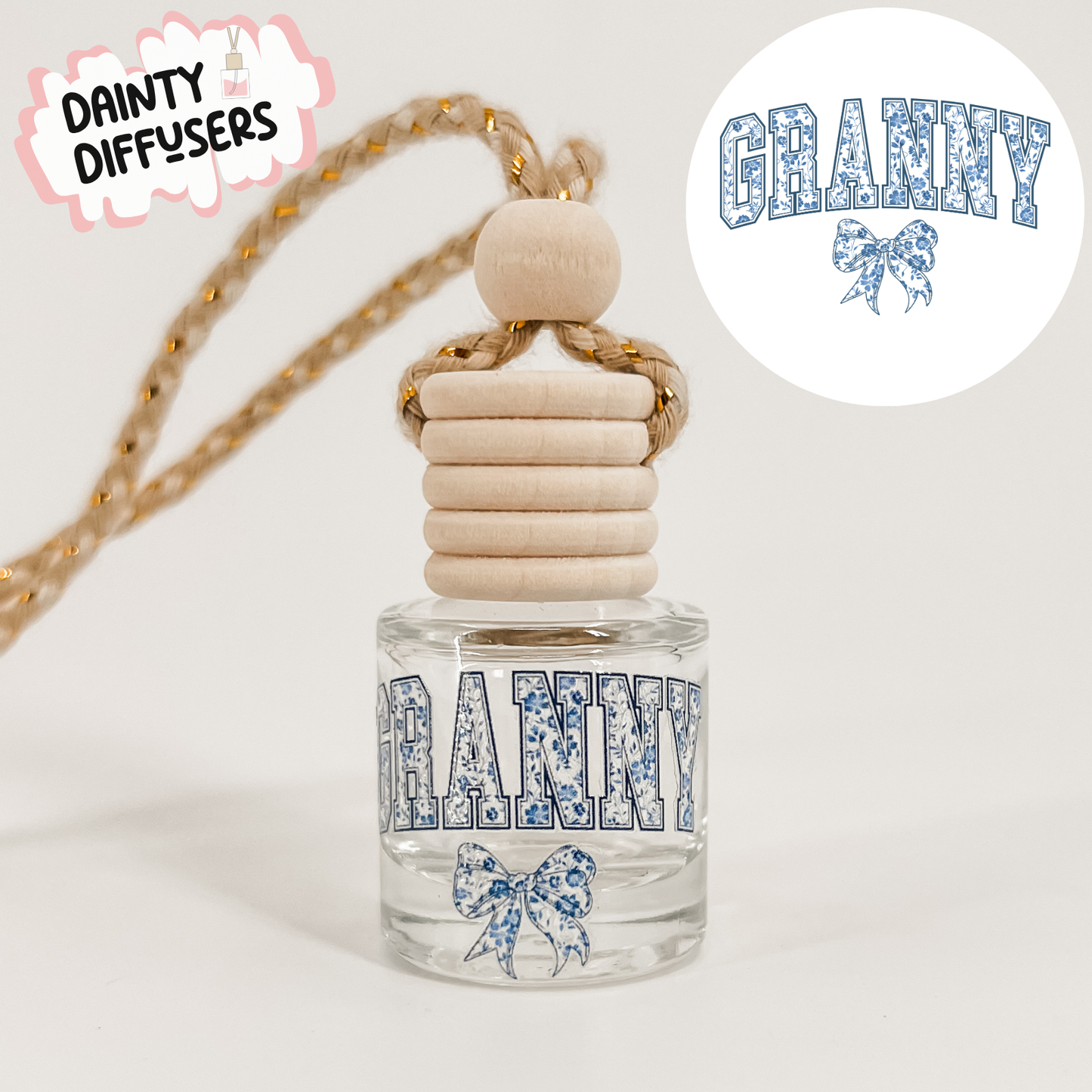 Blue Floral Granny Car Freshener | Hanging Car Diffuser