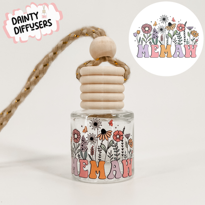 Memaw W/ Flowers Car Freshener | Hanging Car Diffuser
