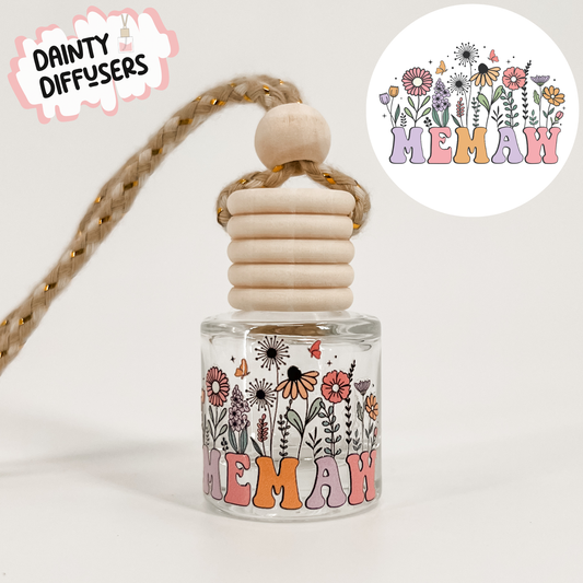 Memaw W/ Flowers Car Freshener | Hanging Car Diffuser