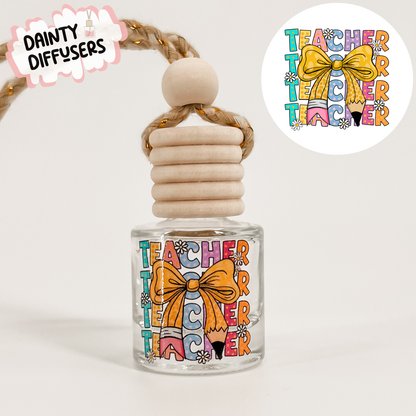 Teacher W/ Pencil Bow Car Freshener | Hanging Car Diffuser